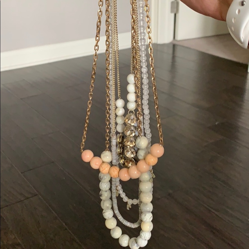 Bead and stone three layer necklace